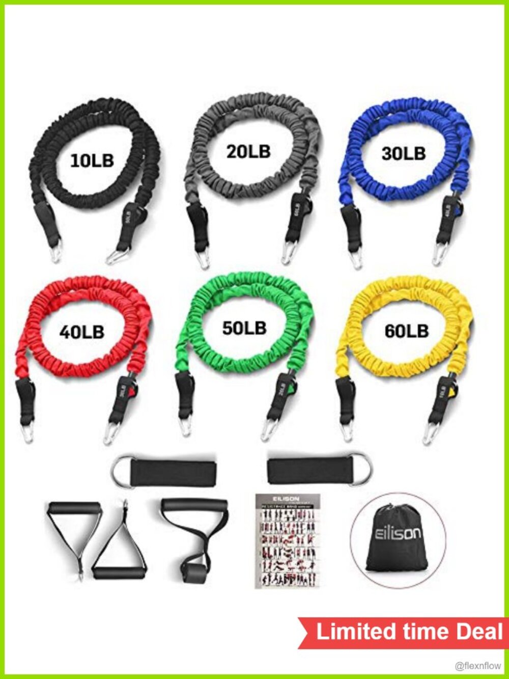 Resistance Band Kit with Protective Sleeves, Foam Handles, Door Anchor, Ankle